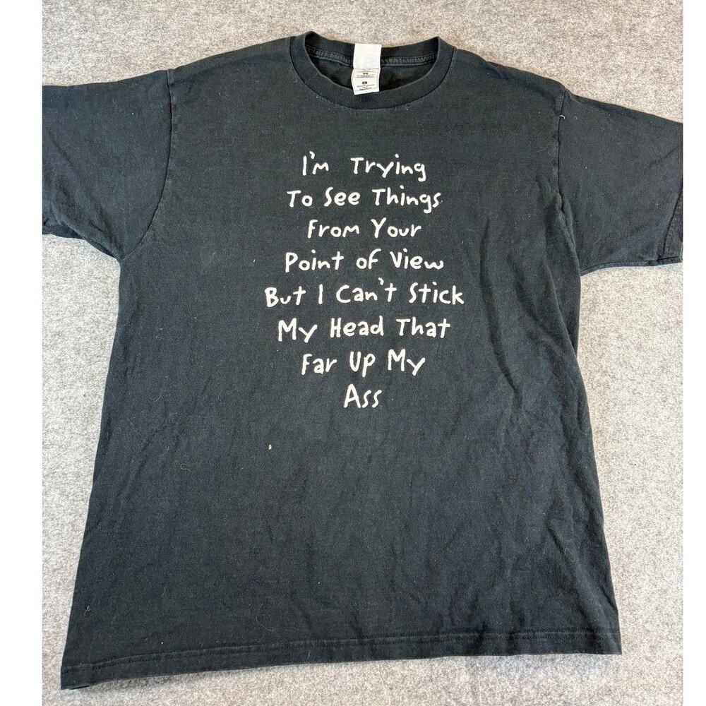 VINTAGE Funny Graphic Shirt Mens Large Black Humor Sarcastic Tee Streetwear Y2K